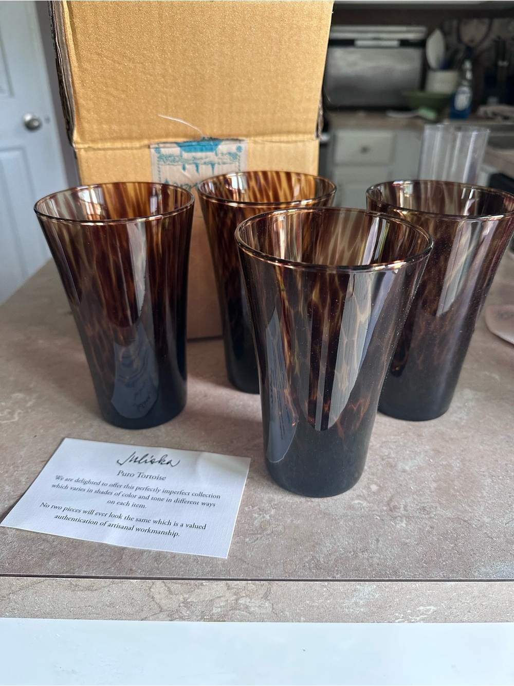 Juliska Puro Tortoise-Pattern Hand-Blown Glass - Amber & Dark Brown
